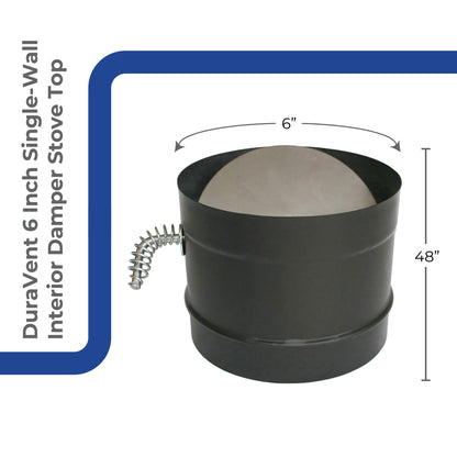 DuraVent 6 Inch Single Wall Interior Damper Section As Stove Top Adapter, Black