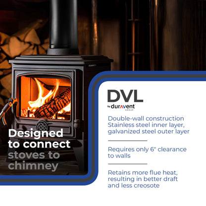 DuraVent DVL 6DVL-12 6-Inch Galvanized Steel Double Wall Stove Pipe, Black
