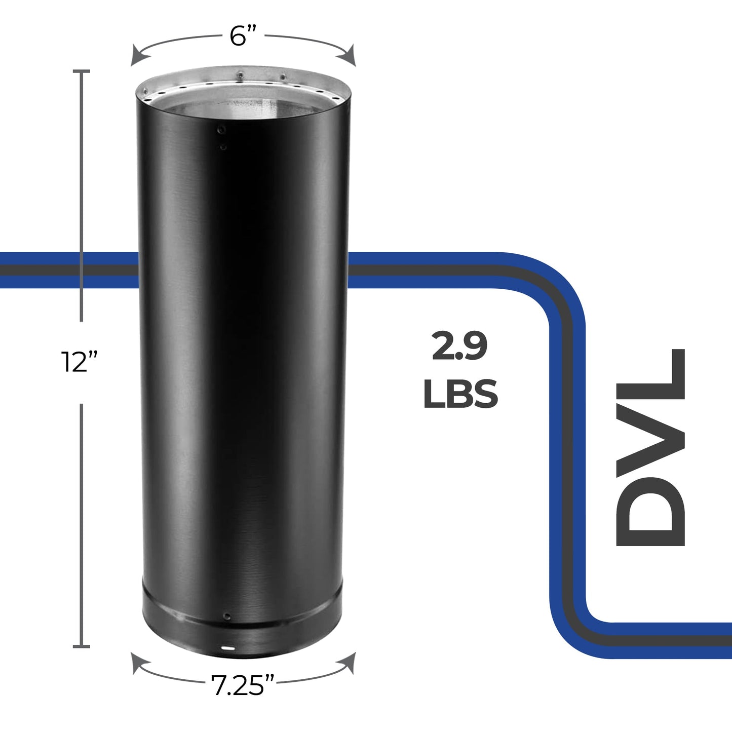 DuraVent DVL 6DVL-12 6-Inch Galvanized Steel Double Wall Stove Pipe, Black