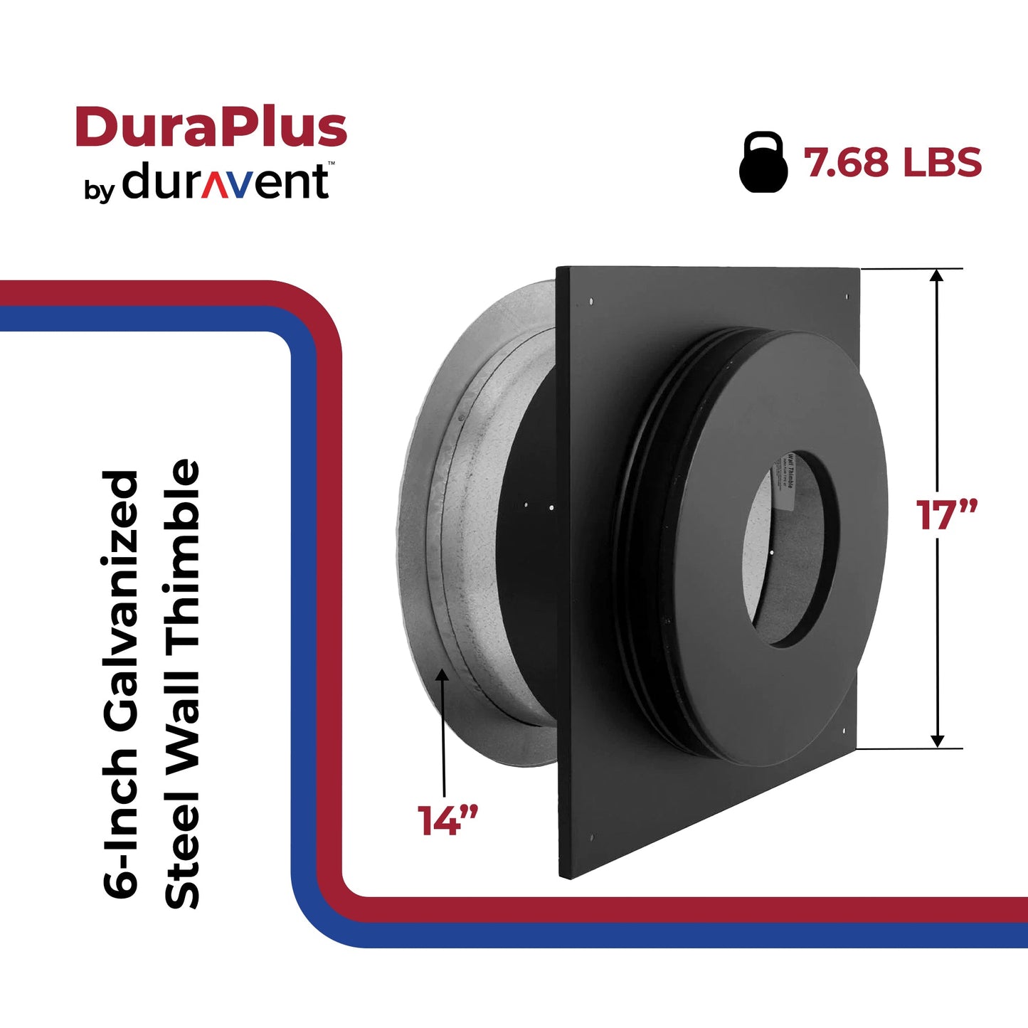 DuraVent 6DP-WT 6 Inch Galvanized Steel Wall Thimble for Chimney Pipe, Black