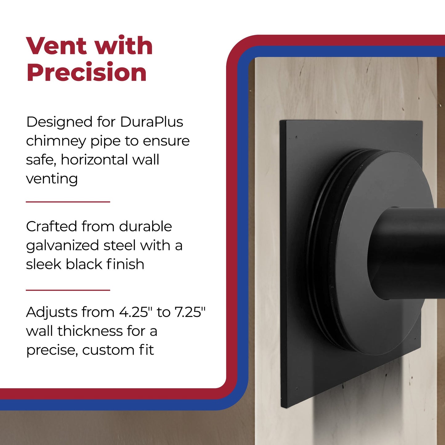 DuraVent 6DP-WT 6 Inch Galvanized Steel Wall Thimble for Chimney Pipe, Black