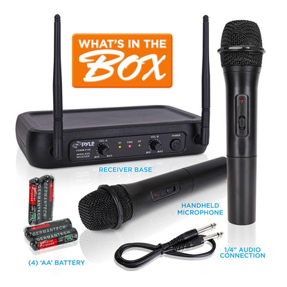 Pyle Fixed Frequency Wireless Handheld Karaoke Microphones with 2 Handheld Mics