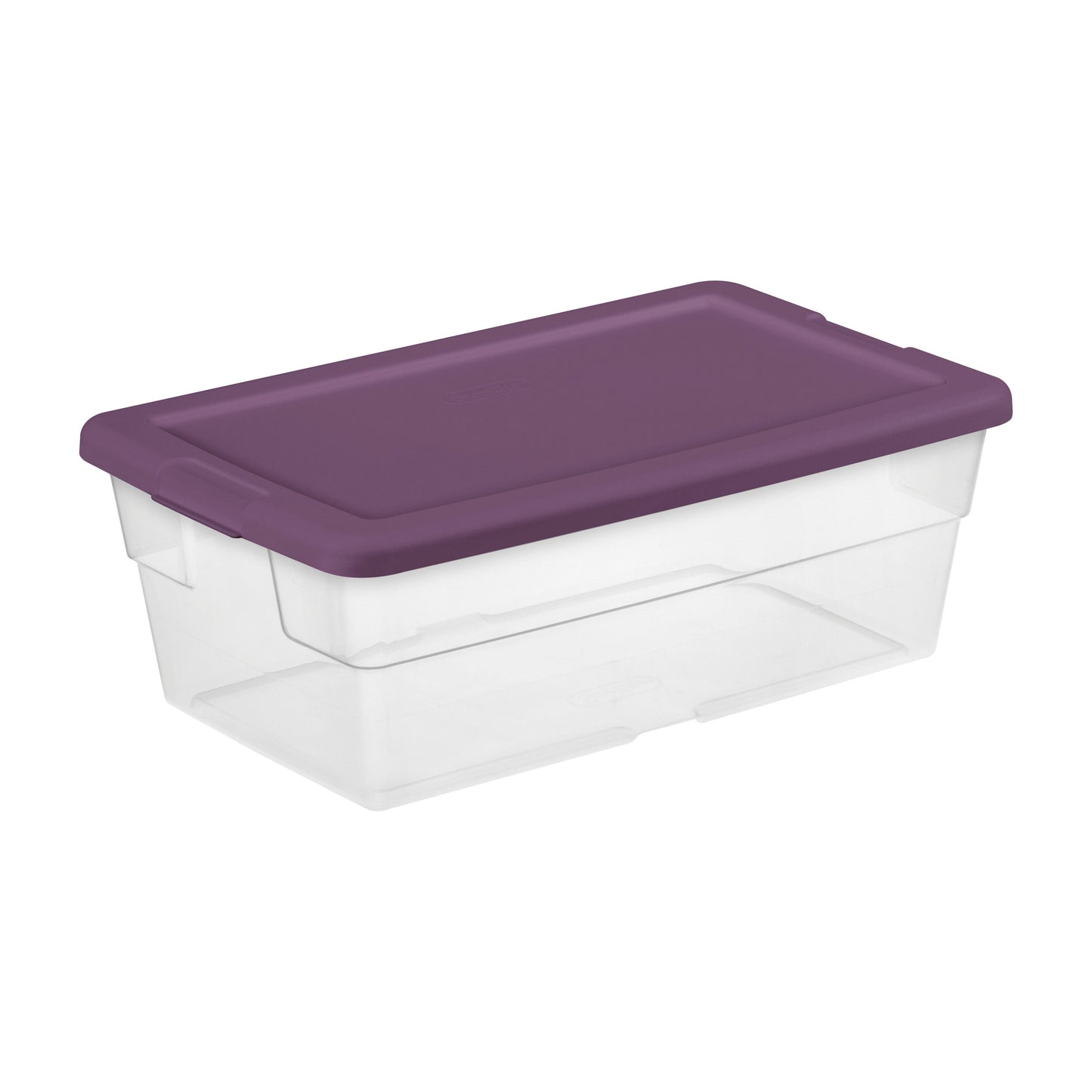 Sterilite Stackable 6 Qt Storage Box Container, Clear, Moda Purple Lid, 5 Pack