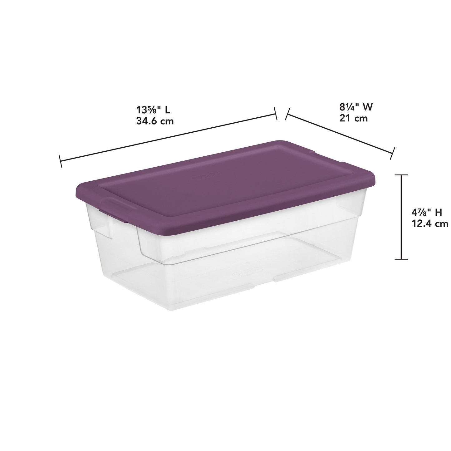 Sterilite Stackable 6 Qt Storage Box Container, Clear, Moda Purple Lid, 5 Pack