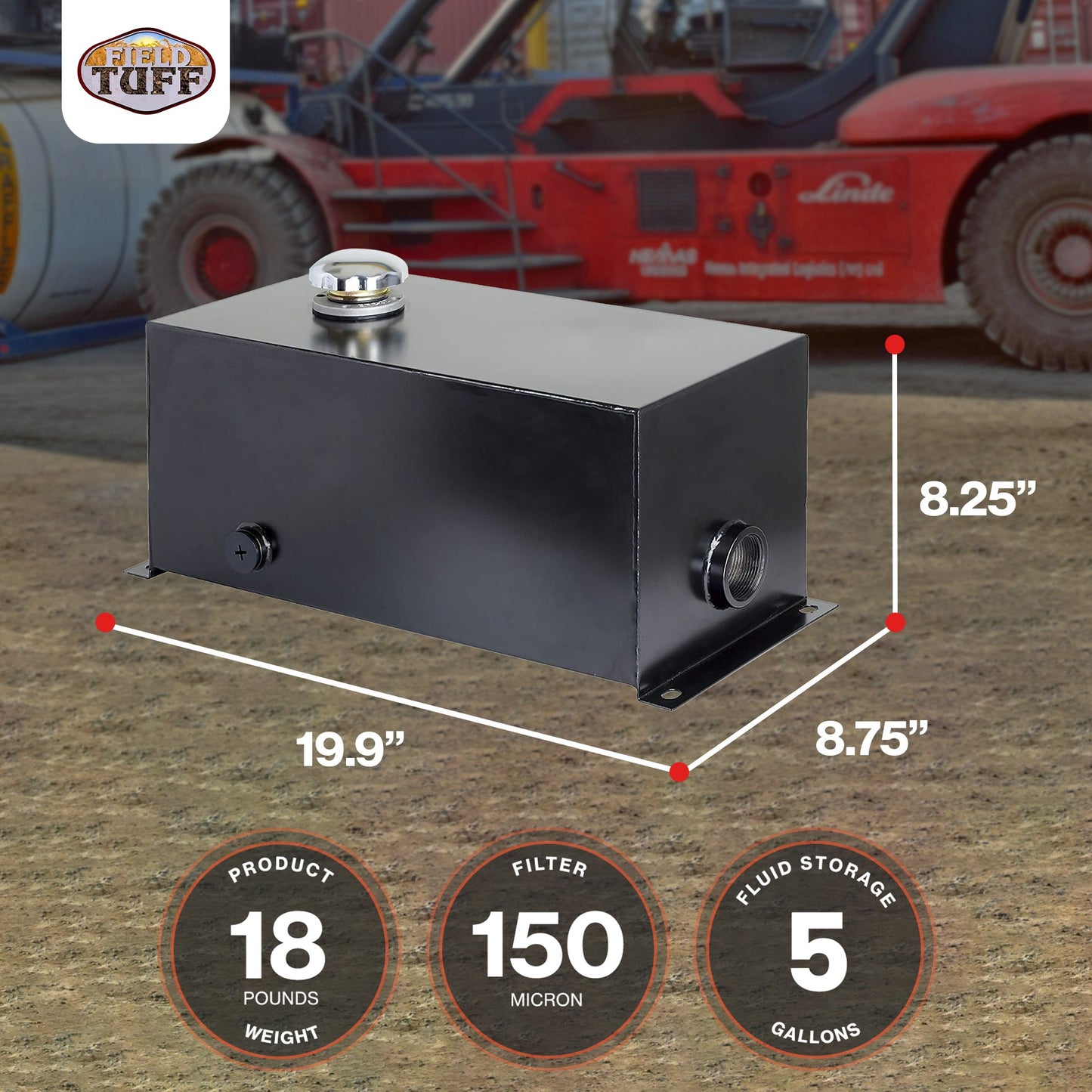 Field Tuff 5 Gallon 14 Gauge Steel Hydraulic Reservoir Tank, Black, FTF-05GOR