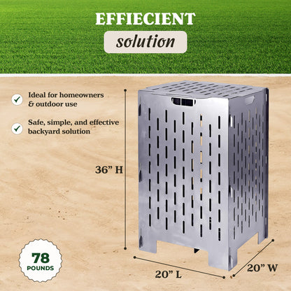 Yard Tuff YTF-202036BC 20 x 20 x 36 Inch Steel Burn Cage with Vent Holes, Gray