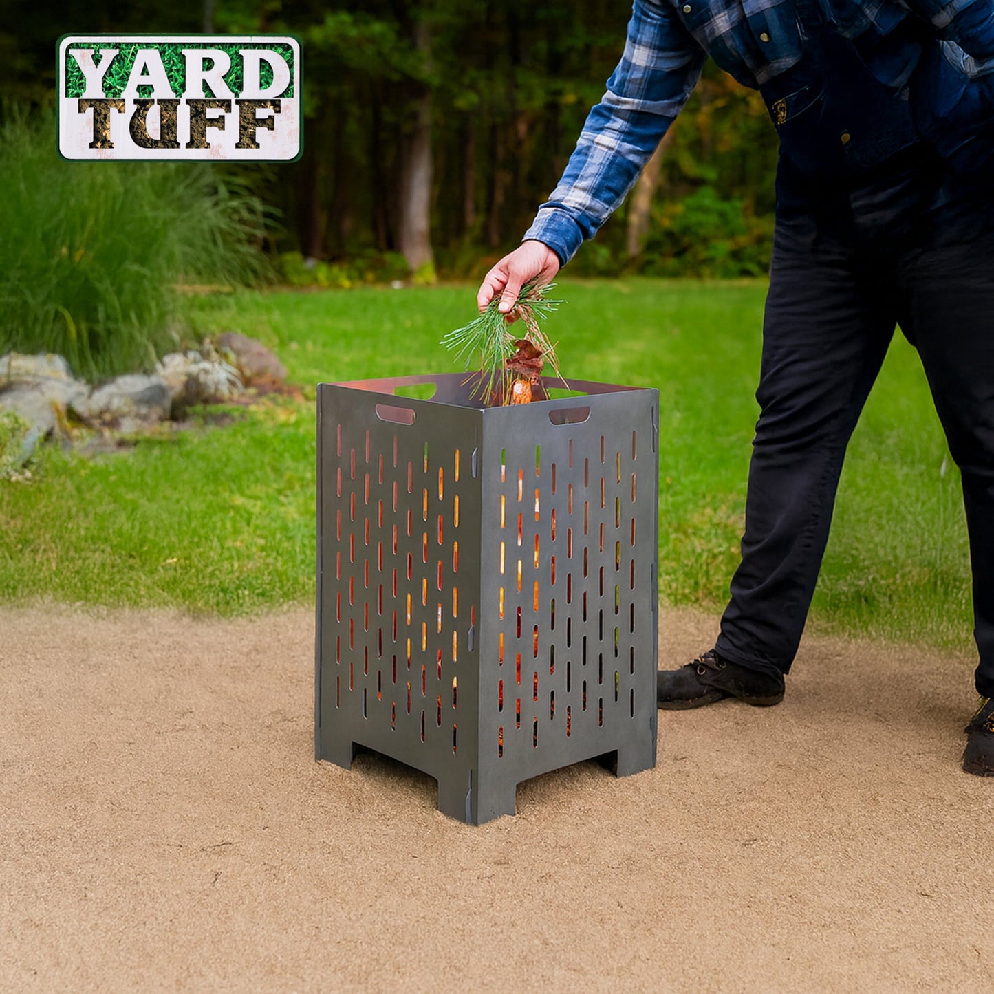 Yard Tuff YTF-202036BC 20 x 20 x 36 Inch Steel Burn Cage with Vent Holes, Gray