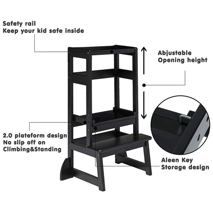 SDADI LT05G Mother's Helper Adjustable Height Kids Kitchen Step Stool, Black