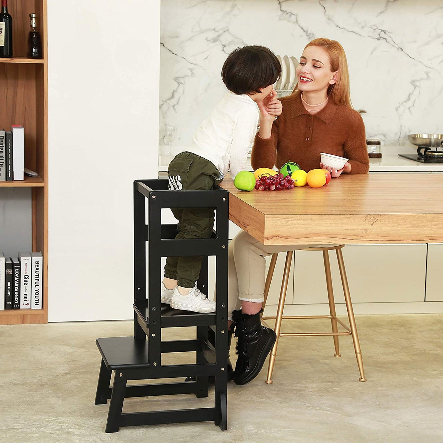 SDADI LT05G Mother's Helper Adjustable Height Kids Kitchen Step Stool, Black