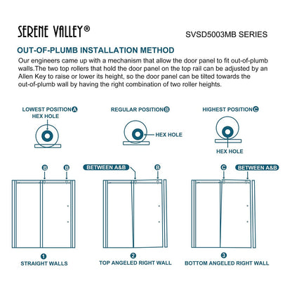 Serene Valley 52 x 74 Inch Square Rail Frameless Sliding Shower Door, Black