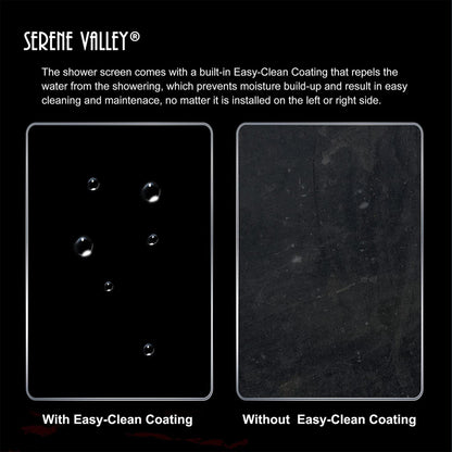 Serene Valley 34 x 72 Inch Tempered Glass Stand Alone Shower Screen, Matte Black