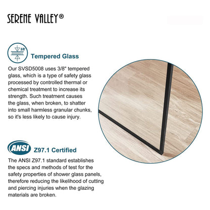 Serene Valley 34 x 72 Inch Tempered Glass Stand Alone Shower Screen, Matte Black
