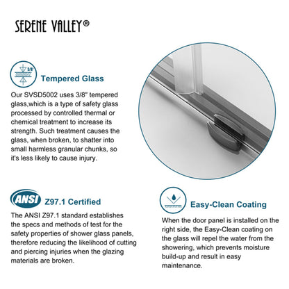 Serene Valley 60 x 66 Inch Square Rail Frameless Sliding Shower Door, Chrome