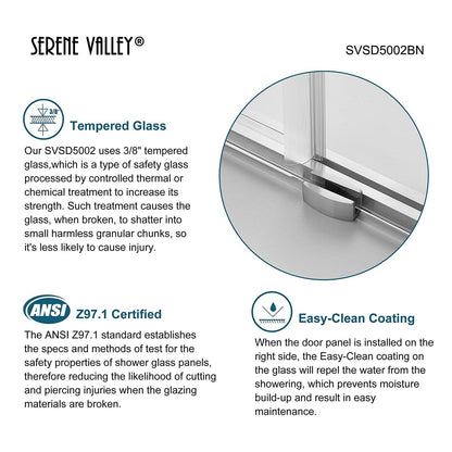 Serene Valley 60 x 66" Big Roller Frameless Sliding Shower Door, Brushed Nickel