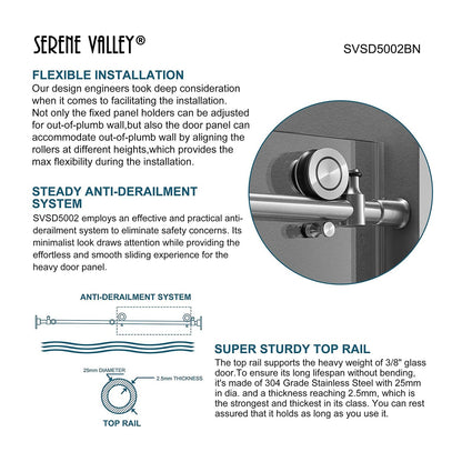 Serene Valley 60 x 66" Big Roller Frameless Sliding Shower Door, Brushed Nickel