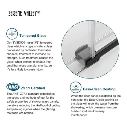 Serene Valley 60 x 74 Inch Big Roller Frameless Sliding Shower Door, Matte Black