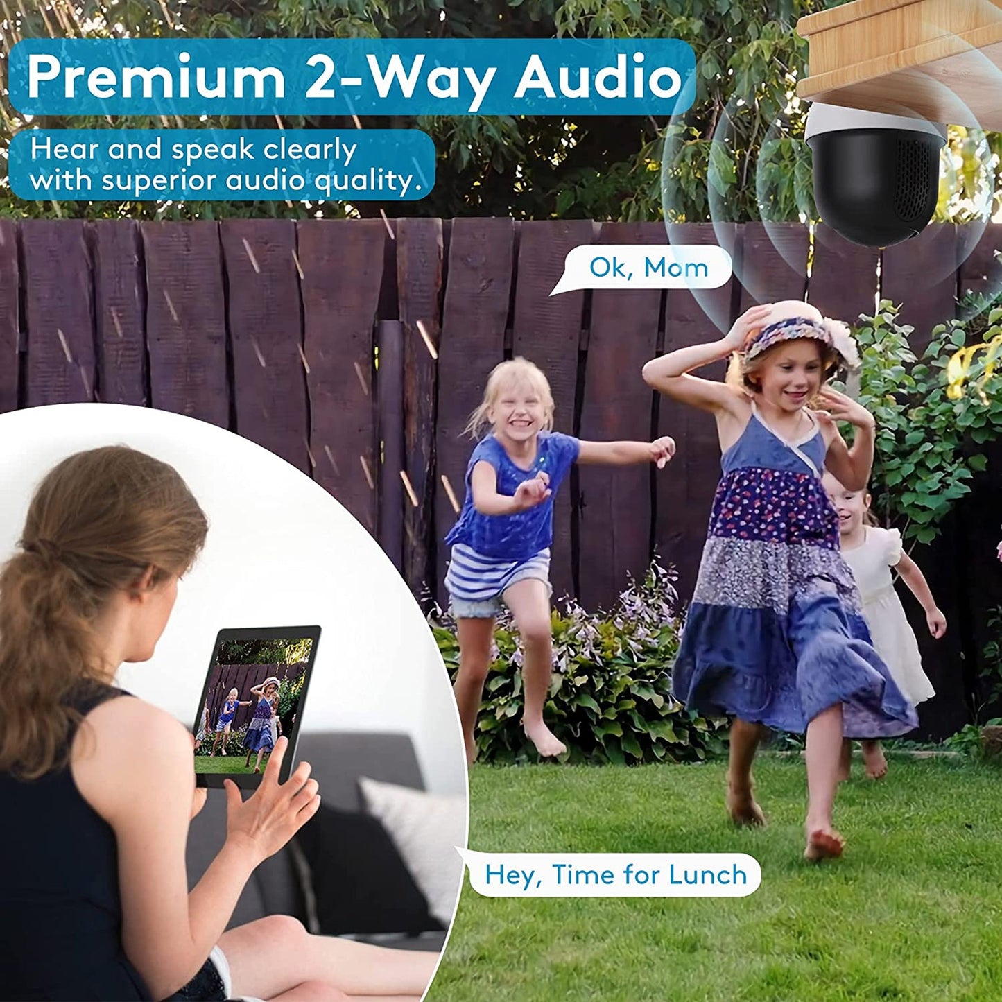 DEKCO WiFi Rotating Outdoor Solar Dome Home Security Camera with Motion Alarm