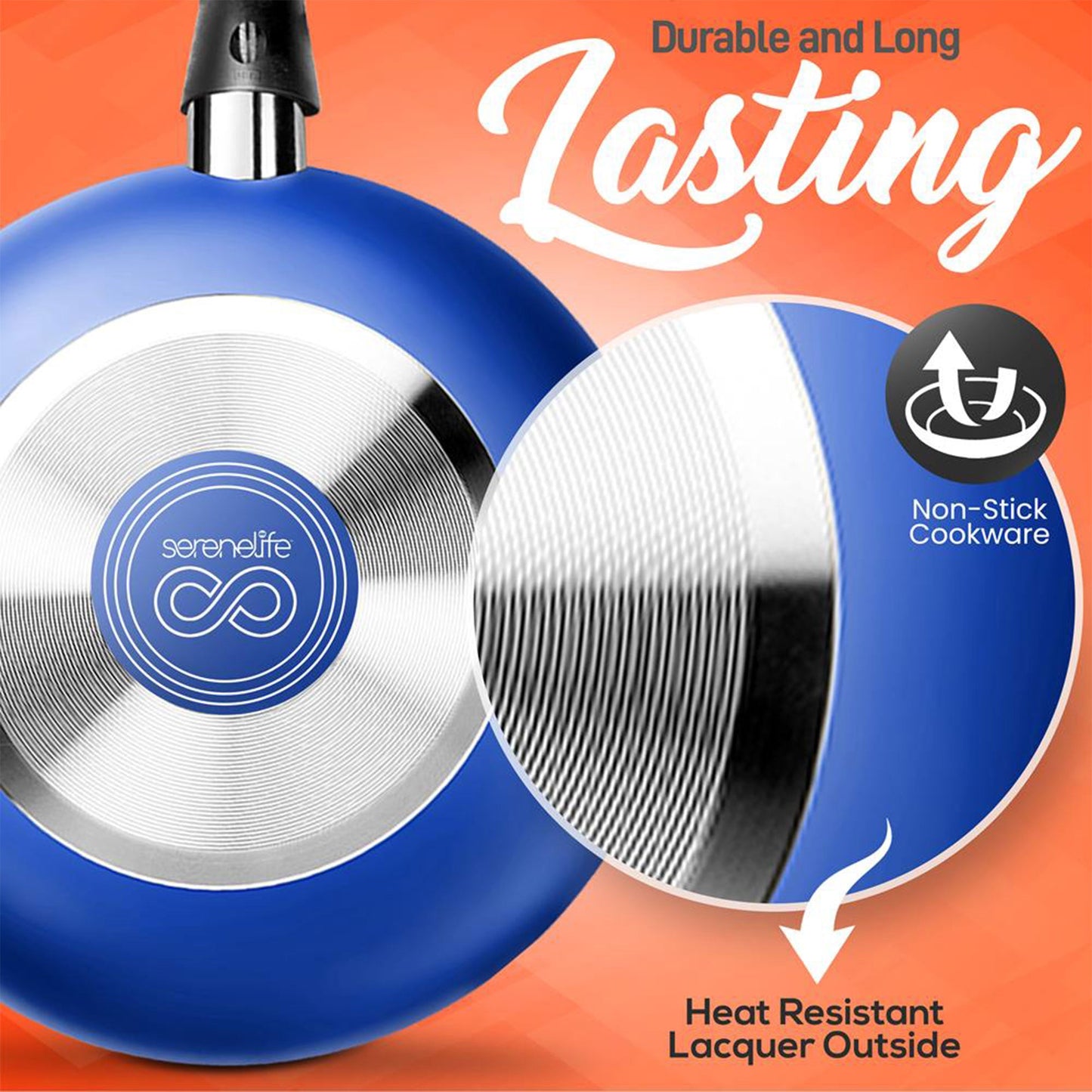 SereneLife 15 Piece Pots and Pans Non Stick Chef Kitchenware Cookware Set, Blue