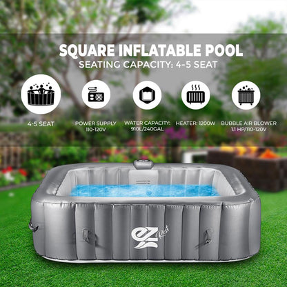 SereneLife Outdoor Portable 6 Person Inflatable Square Hot Tub with Bubble Jets