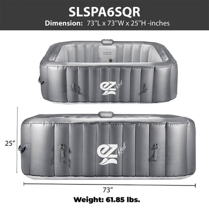 SereneLife Outdoor Portable 6 Person Inflatable Square Hot Tub with Bubble Jets