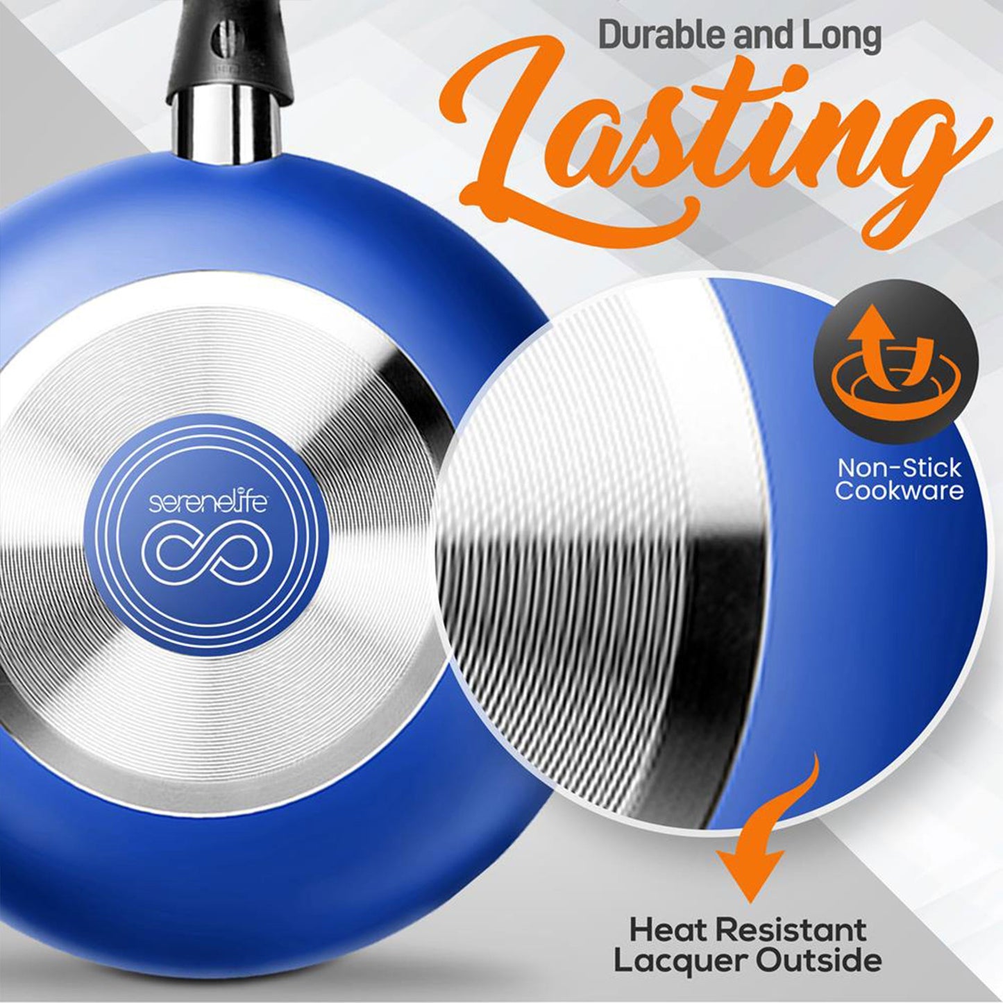 SereneLife 11 Piece Pots and Pans Non Stick Chef Kitchenware Cookware Set, Blue