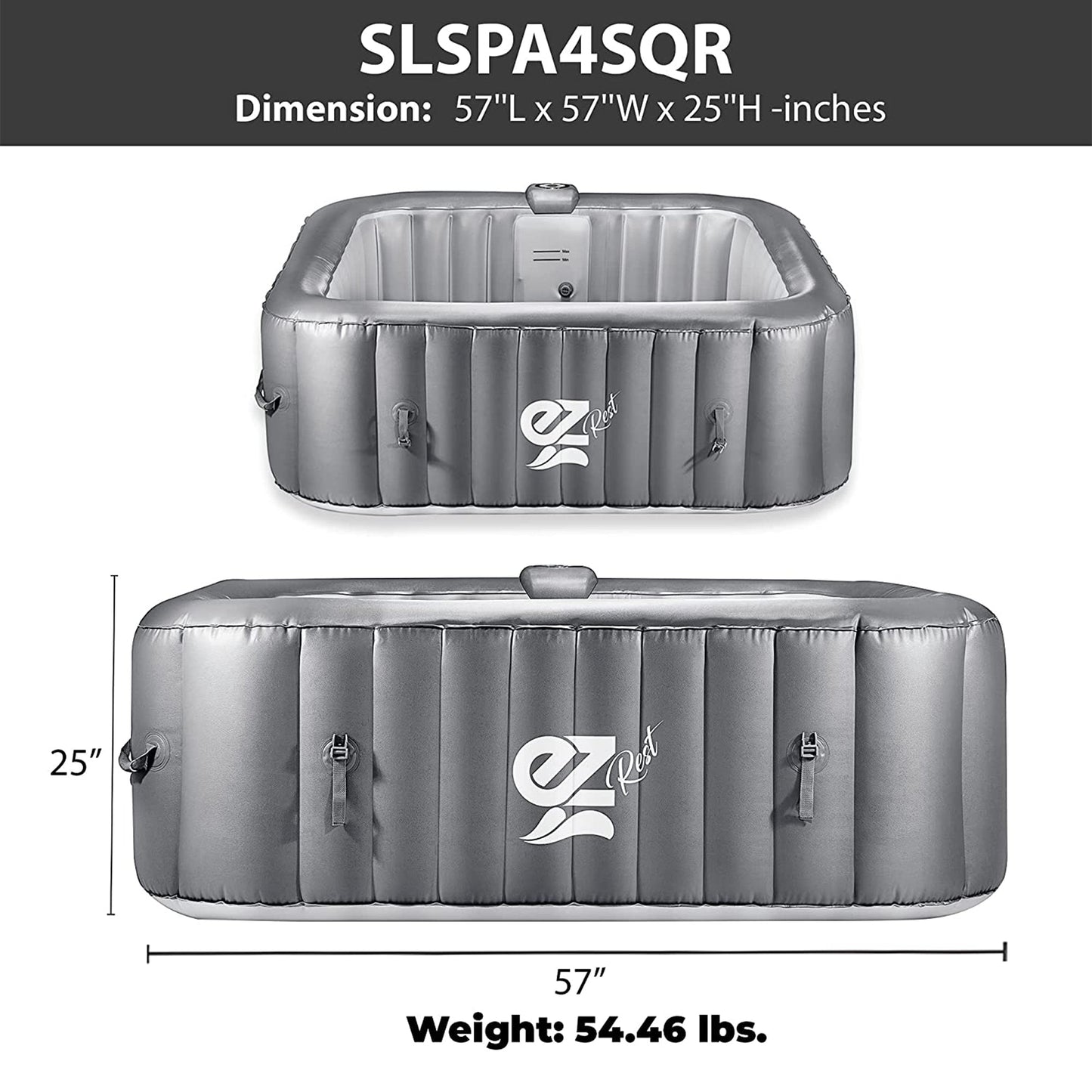 SereneLife Outdoor Portable 4 Person Inflatable Square Hot Tub with Bubble Jets