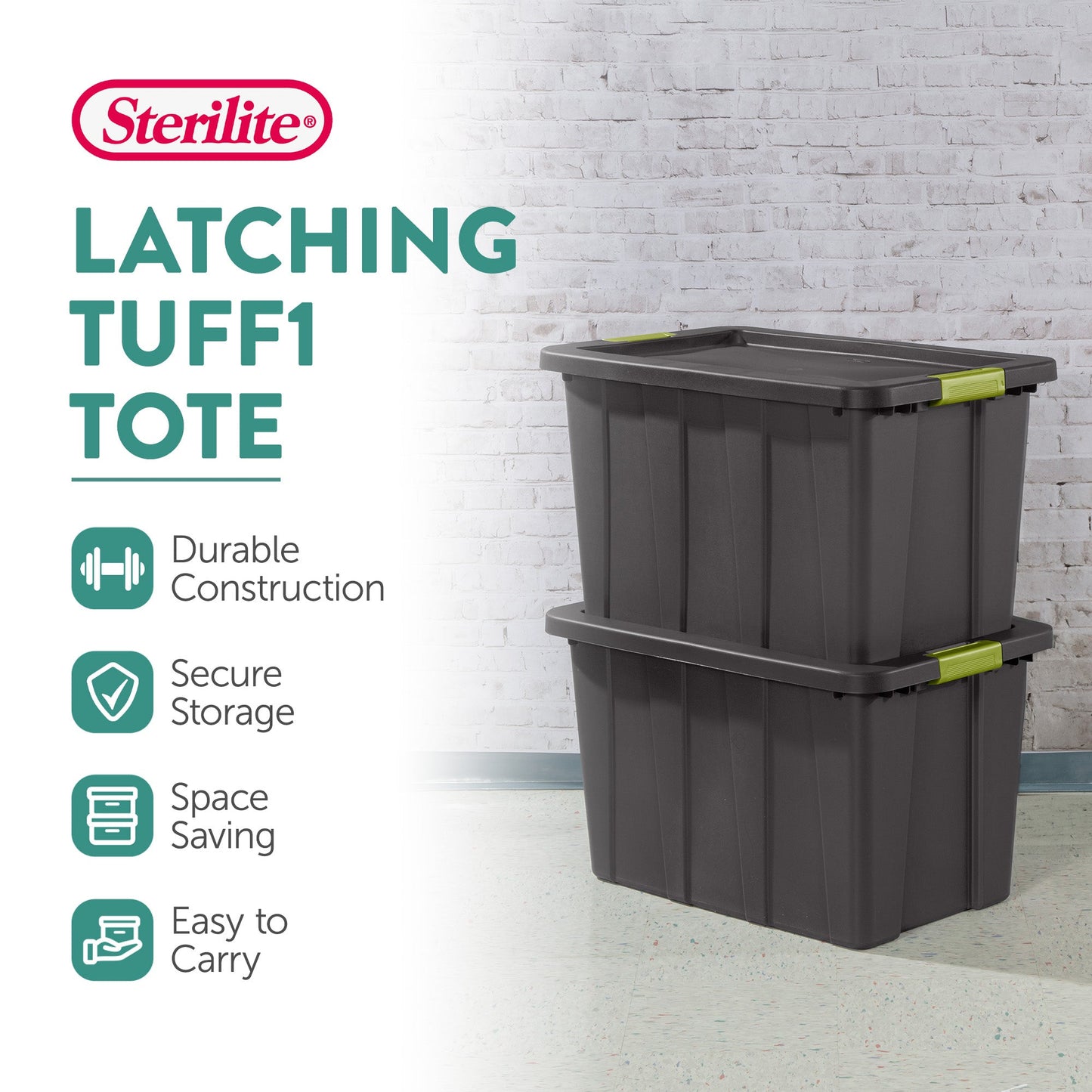 Sterilite 30 Gal Latching Tuff1 Stackable Storage Tote Bin w/ Latch Lid, 8 Pack