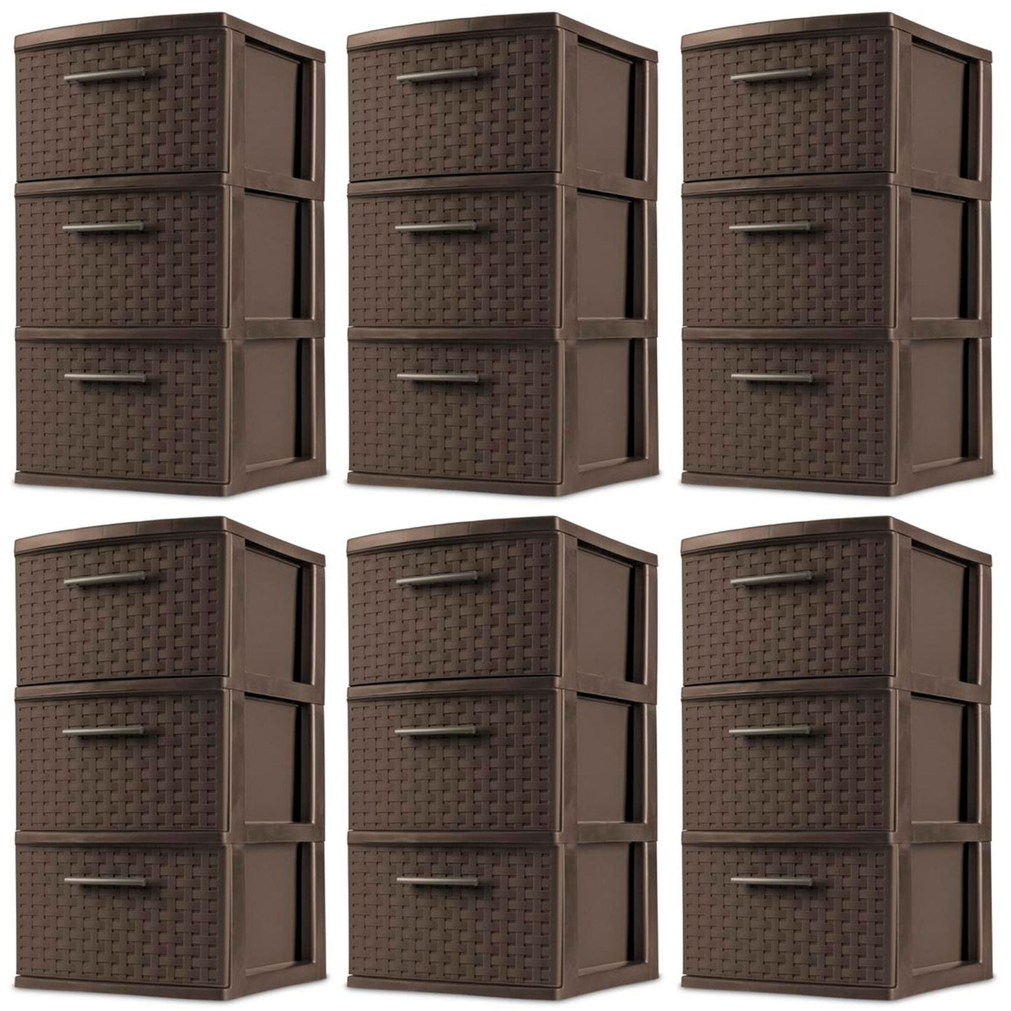 Sterilite 3 Drawer Decorative Plastic Weave Storage Tower, 6-Pack, Espresso