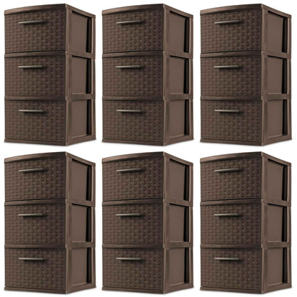 Sterilite 3 Drawer Decorative Plastic Weave Storage Tower, 6-Pack, Espresso