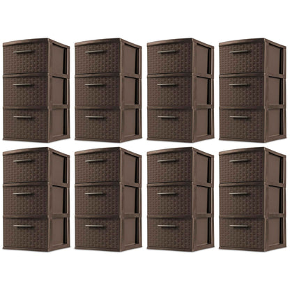 Sterilite 3 Drawer Decorative Plastic Weave Storage Tower, 8-Pack, Espresso