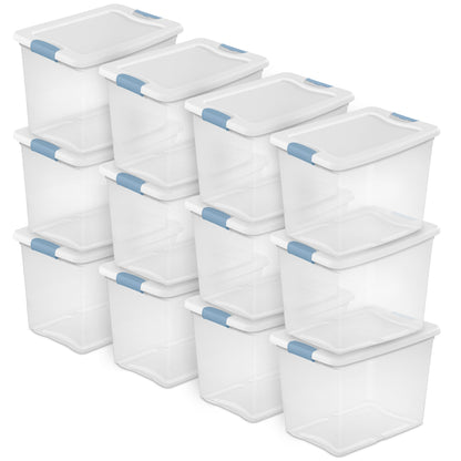 Sterilite 25 Quart Latching Storage Box, Stackable Bin with Latch Lid, 12 Pack