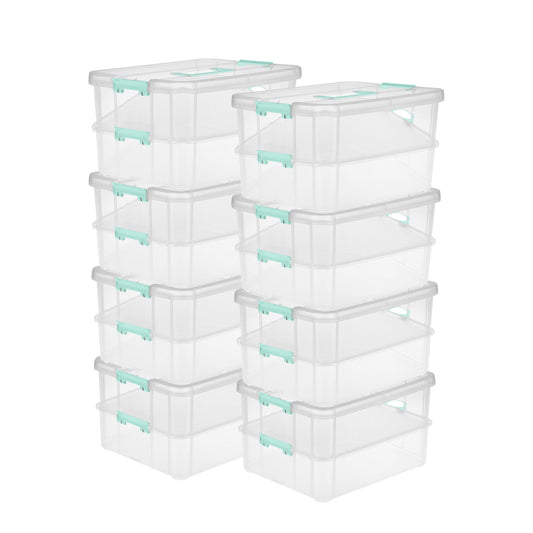 Sterilite Convenient Home 2-Tier Layer Stack Carry Storage Box, Clear (8 Pack)