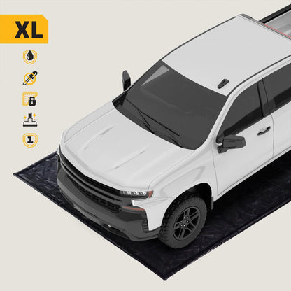 AutoFloorGuard AFG8622 8.5’x22’ Extra Large Heavy Duty Garage Floor Mat for Under Truck for Rain, Ice, and Mud w/ Stay-Put Corner and Telescoping Squeegee