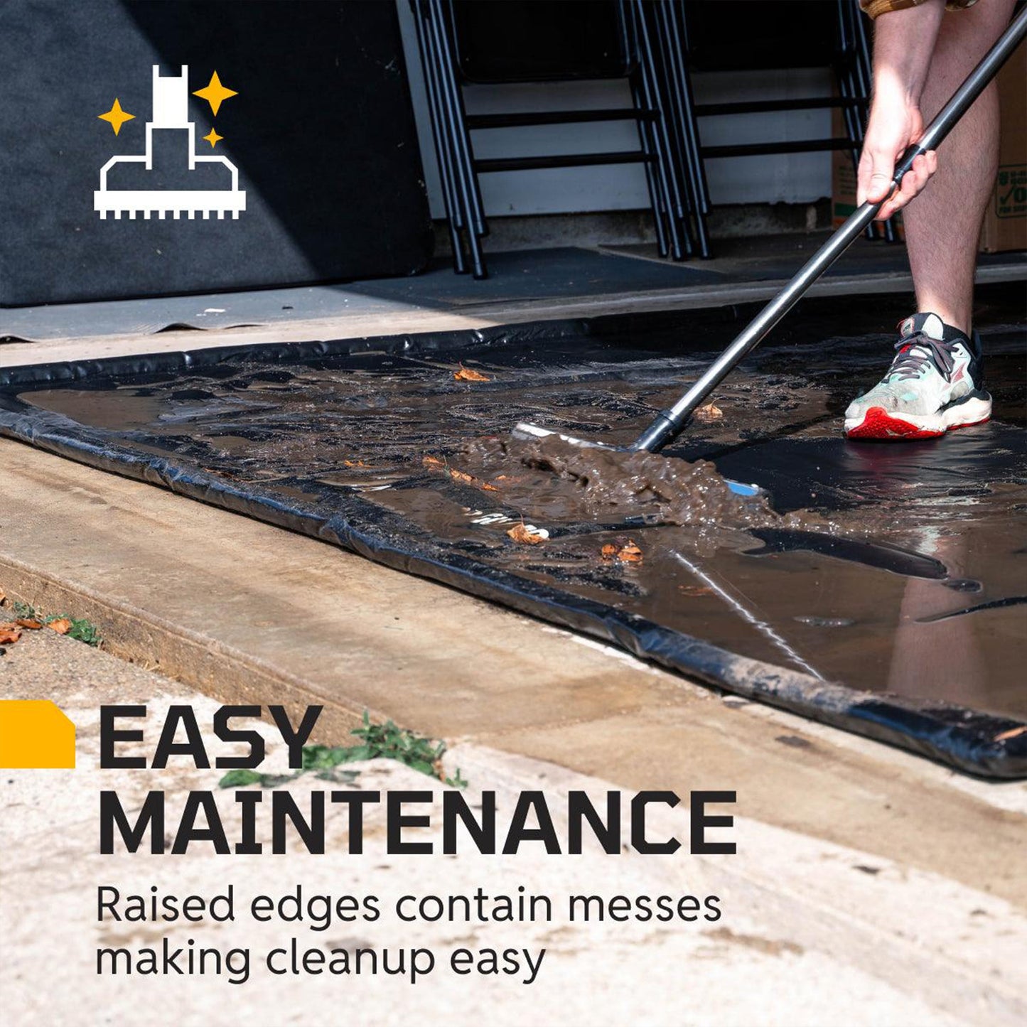 AutoFloorGuard AFG8622 8.5’x22’ Extra Large Heavy Duty Garage Floor Mat for Under Truck for Rain, Ice, and Mud w/ Stay-Put Corner and Telescoping Squeegee