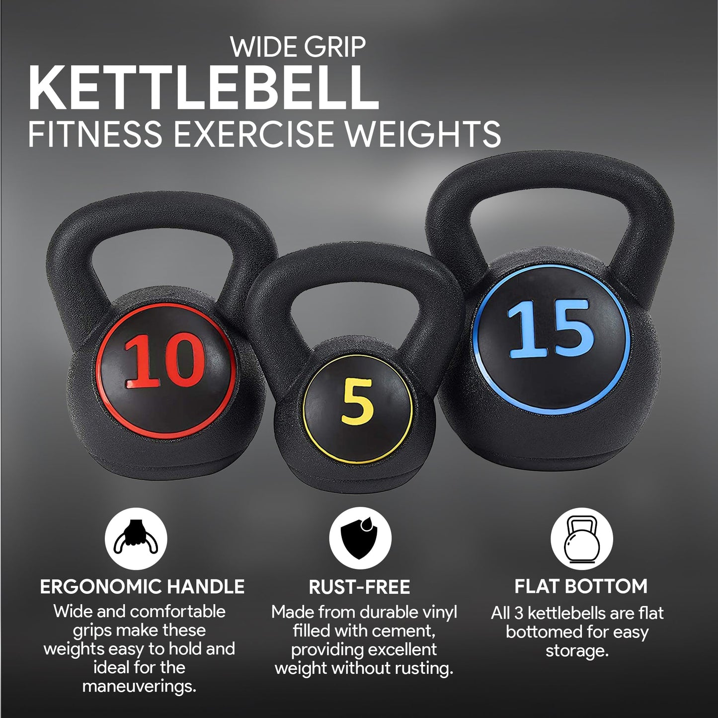 BalanceFrom Wide Grip Kettlebell Fitness Exercise Weights, 5, 10, and 15 Pounds