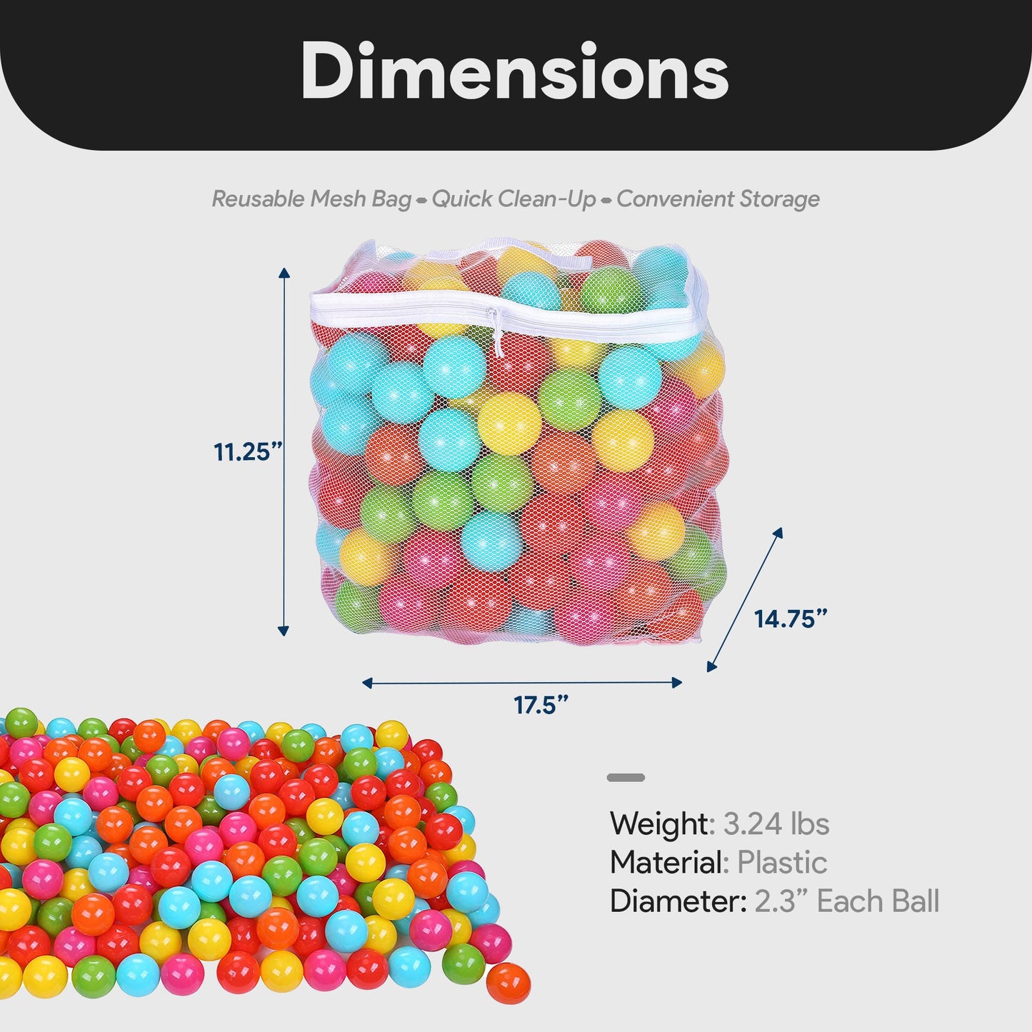 BalanceFrom Fitness 2.3 In Crush Proof Play Pit Balls w/ Storage Bag, Multicolor