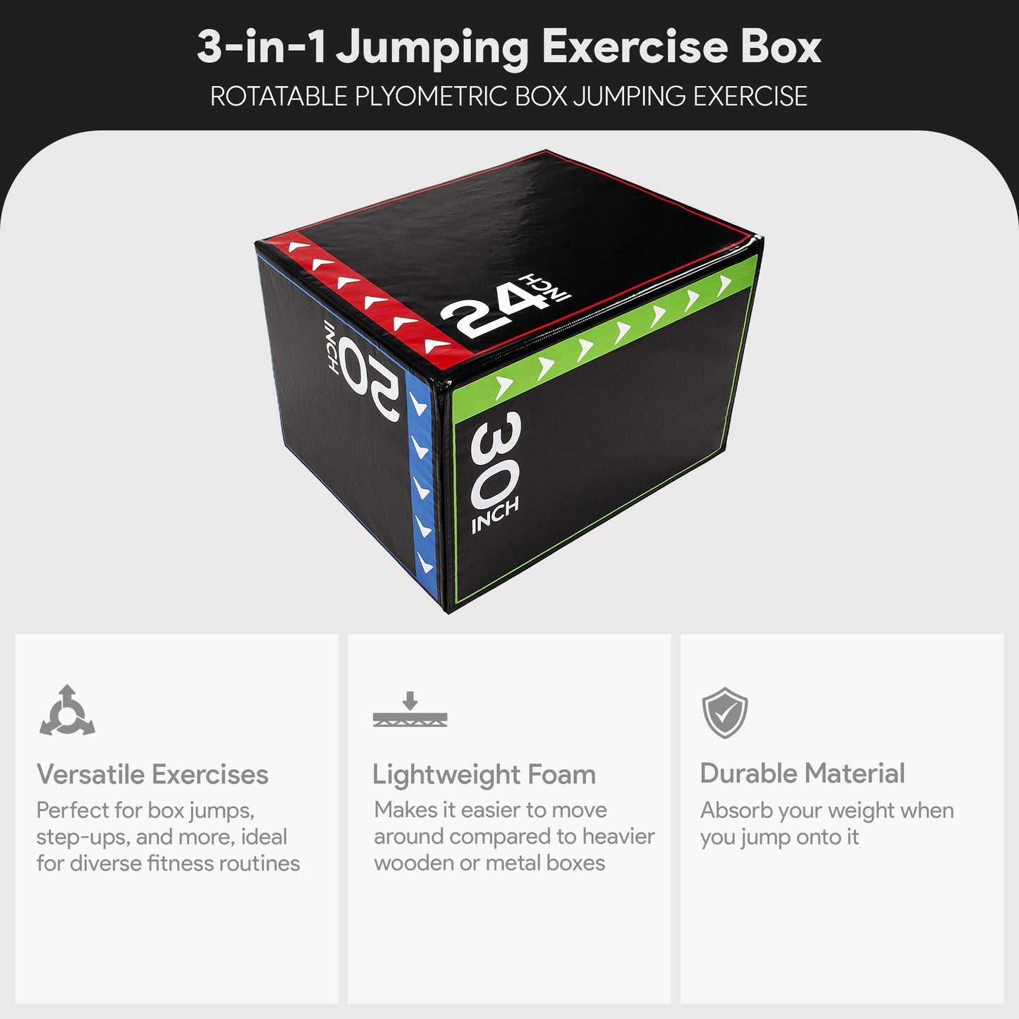 BalanceFrom Fitness 3 in 1 60 Pounds Foam Plyometric Box Jumping Exercise, Black