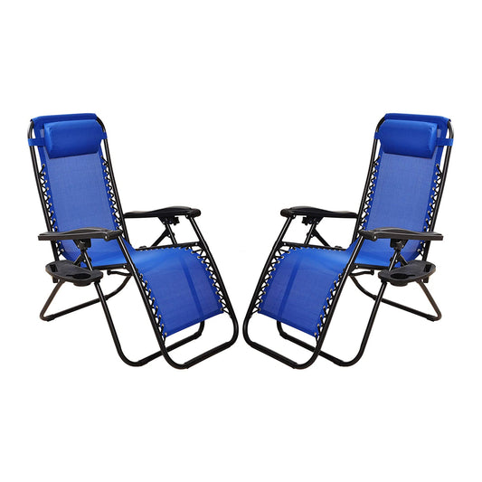 Elevon Adjustable Outdoor Zero Gravity Recliner Lounge Chair, Blue, Set of 2