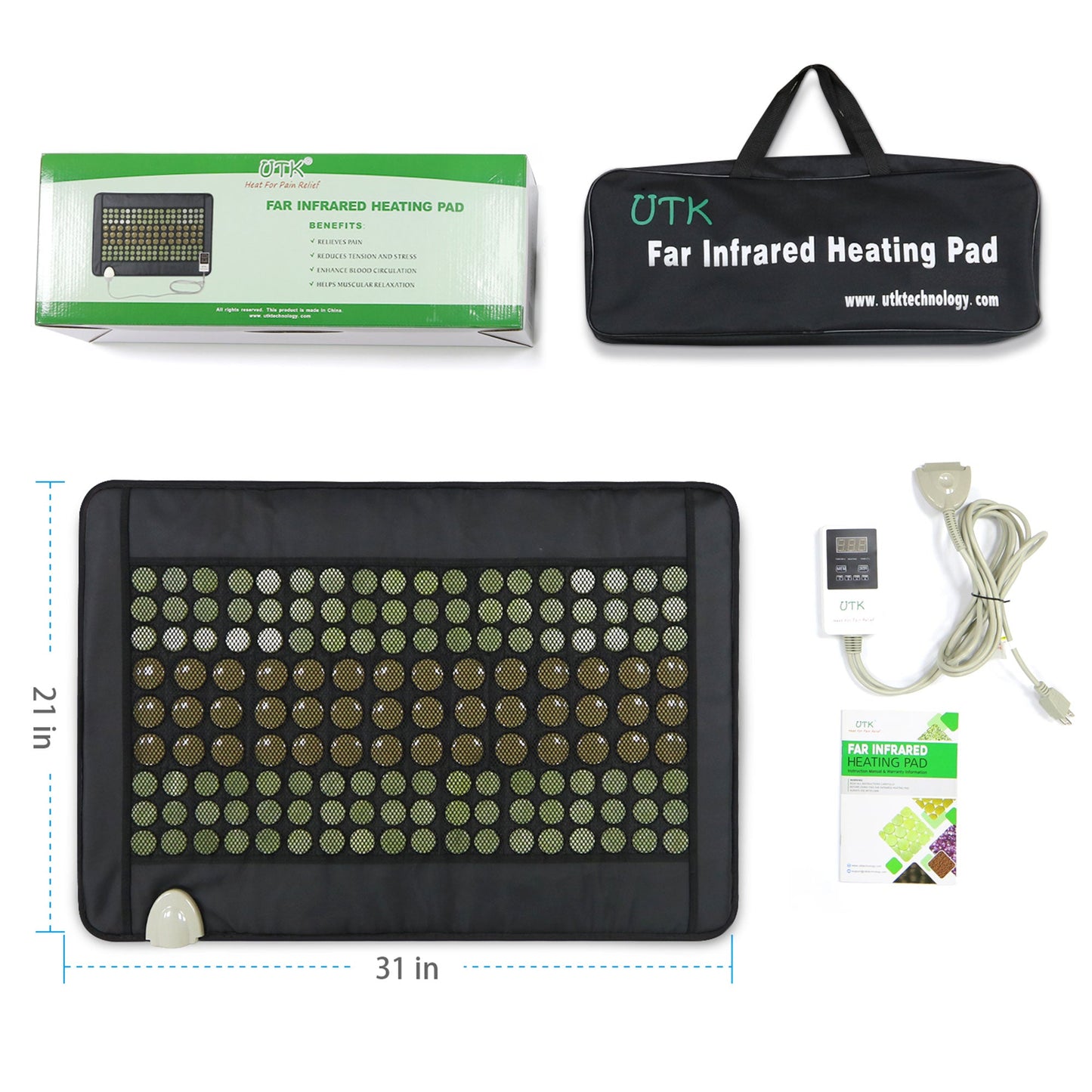 UTK 21 x 31 Inch Far Infrared Heating Pad w/ Natural Jade and Tourmaline Stones