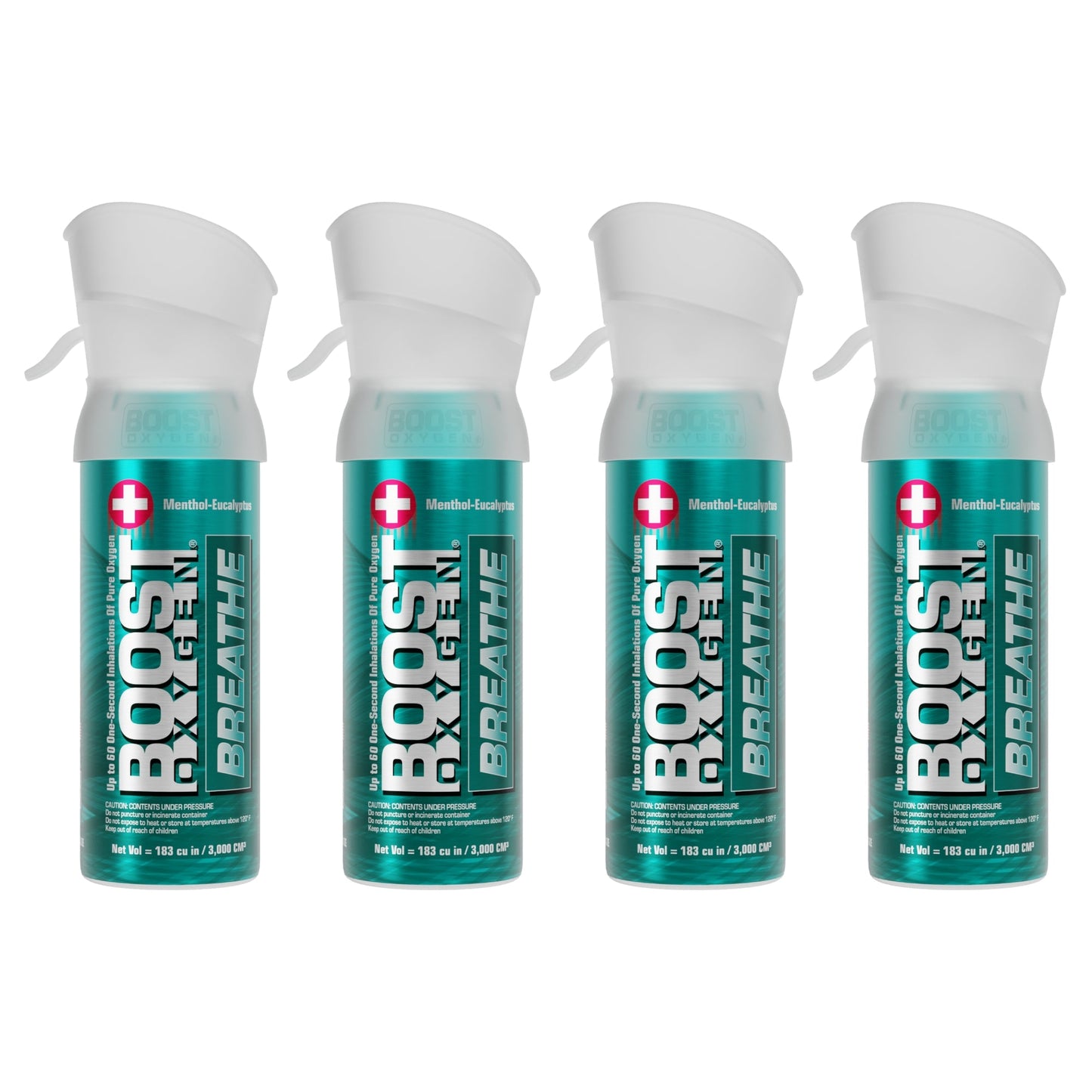 Boost Oxygen Pocket Size 3 Liter Respiratory Support Canister, Menthol (4 Pack)
