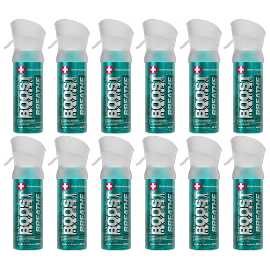 Boost Oxygen Pocket Size 3 Liter Respiratory Support Canister, Menthol (12 Pack)