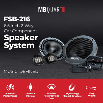 MB Quart FSB-216 6.5 Inch 2-Way Car Component Speakers, 150W Peak Power, Black