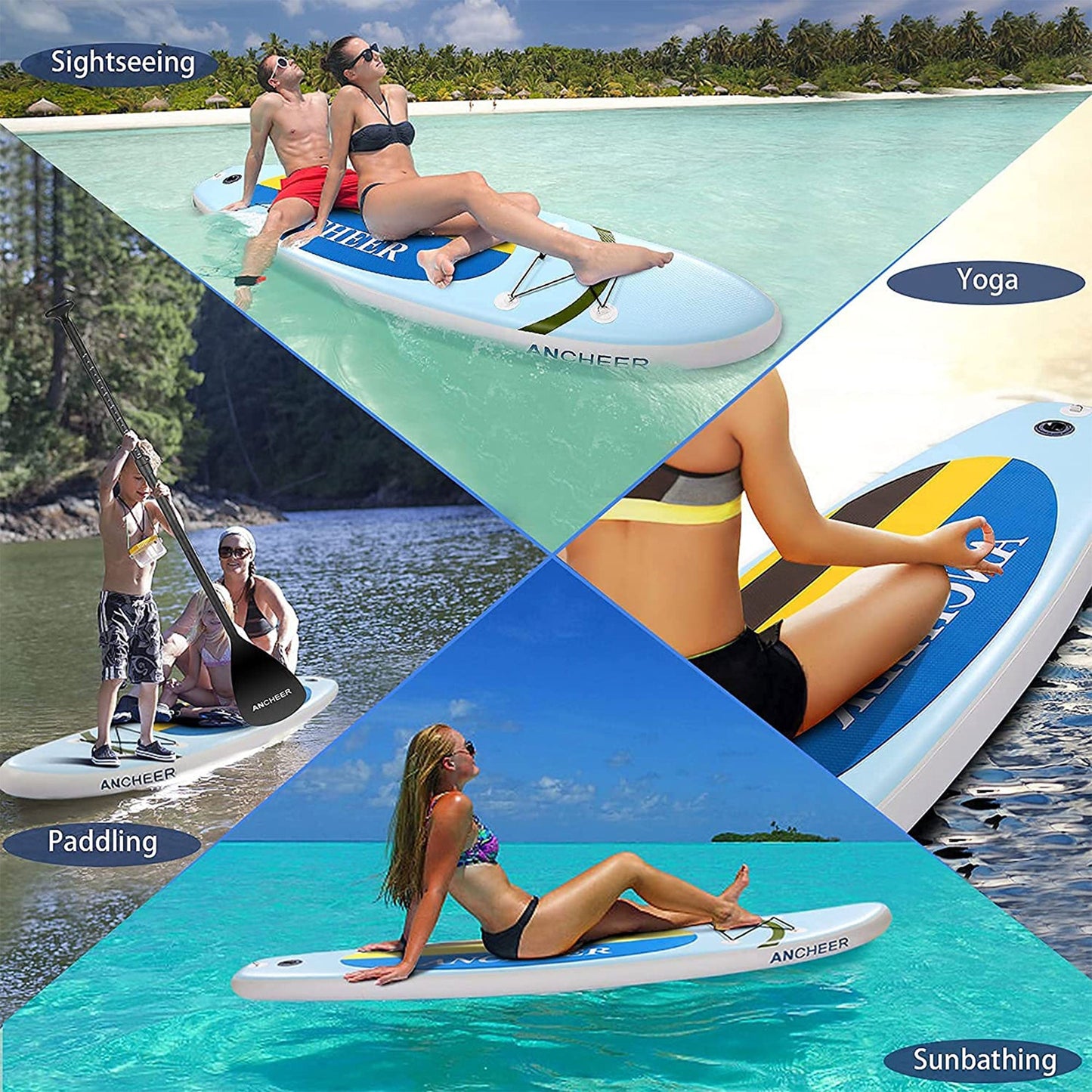 Ancheer 10 Foot Inflatable Stand Up Paddle Board w/ Accessories and Bag, Yellow