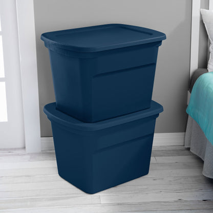 Sterilite Classic Lidded Stackable 18 Gal Storage Tote Container, Blue, 8 Pack