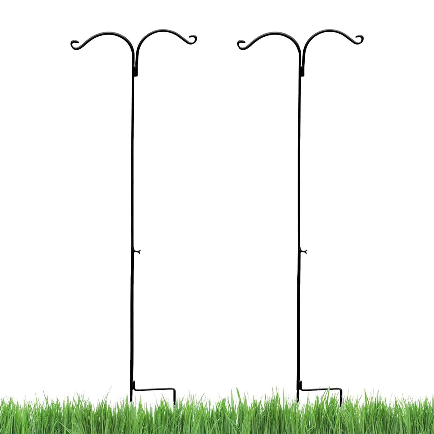 Ashman Premium Steel Ground Stake Shepherd's Hook 65 Inch 2 Sided, Black, 2 Pack