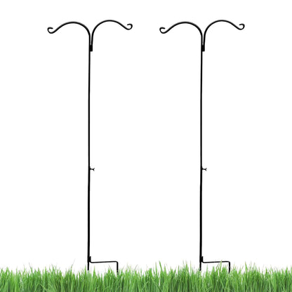 Ashman Premium Steel Ground Stake Shepherd's Hook 65 Inch 2 Sided, Black, 2 Pack