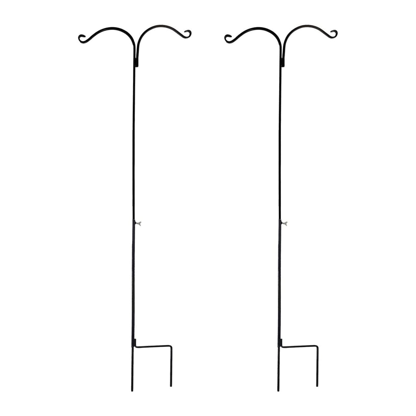 Ashman Premium Steel Ground Stake Shepherd's Hook 65 Inch 2 Sided, Black, 2 Pack