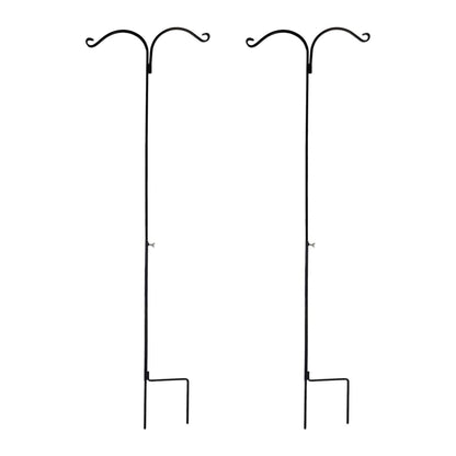 Ashman Premium Steel Ground Stake Shepherd's Hook 65 Inch 2 Sided, Black, 2 Pack