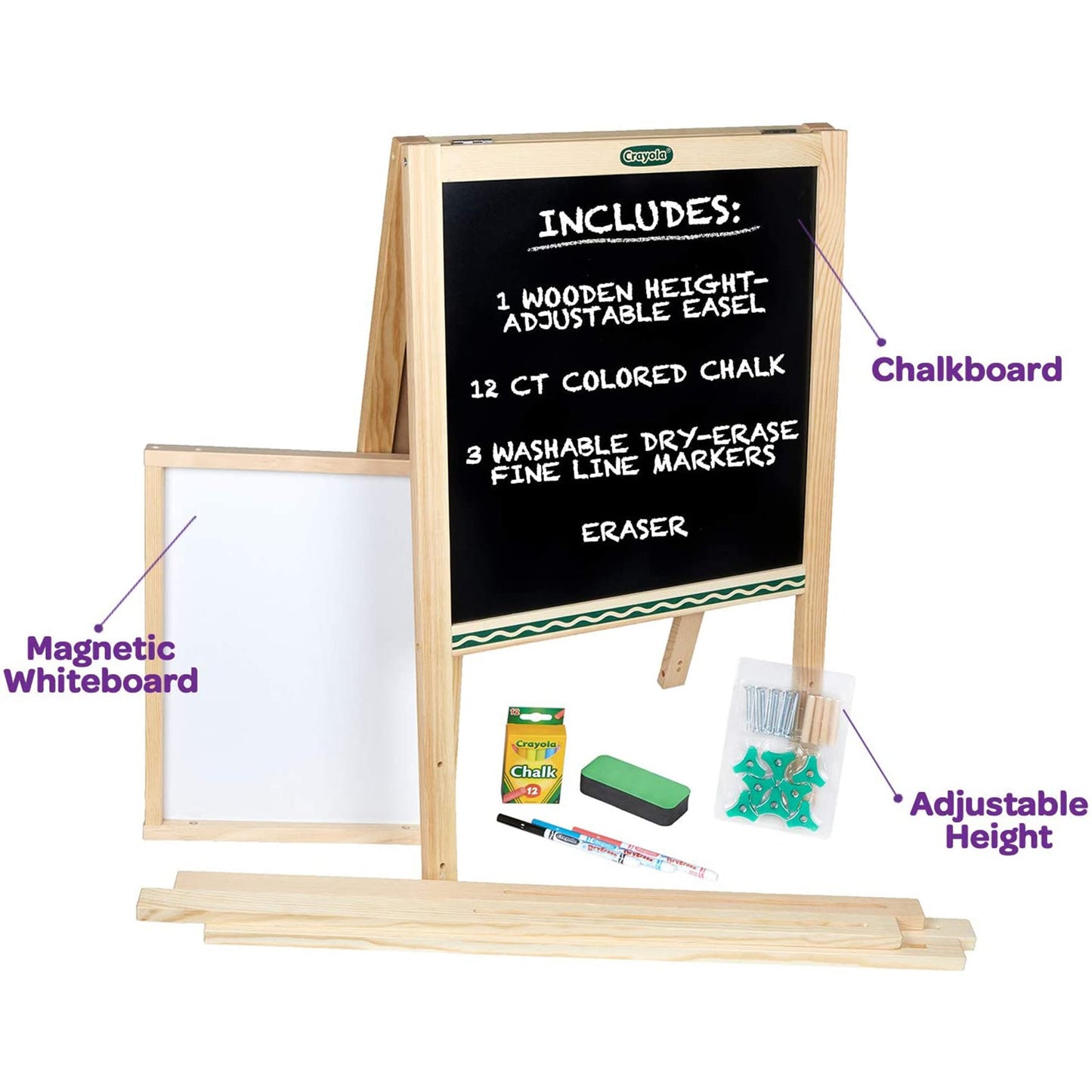 Crayola Kids Mini Dual Sided Wooden Art Easel w/ Chalkboard & Dry Erase Supplies
