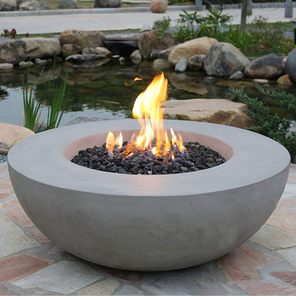 Elementi Natural Gas Concrete Lunar Bowl Fire Pit w/ Auto Ignition, Clean Flame